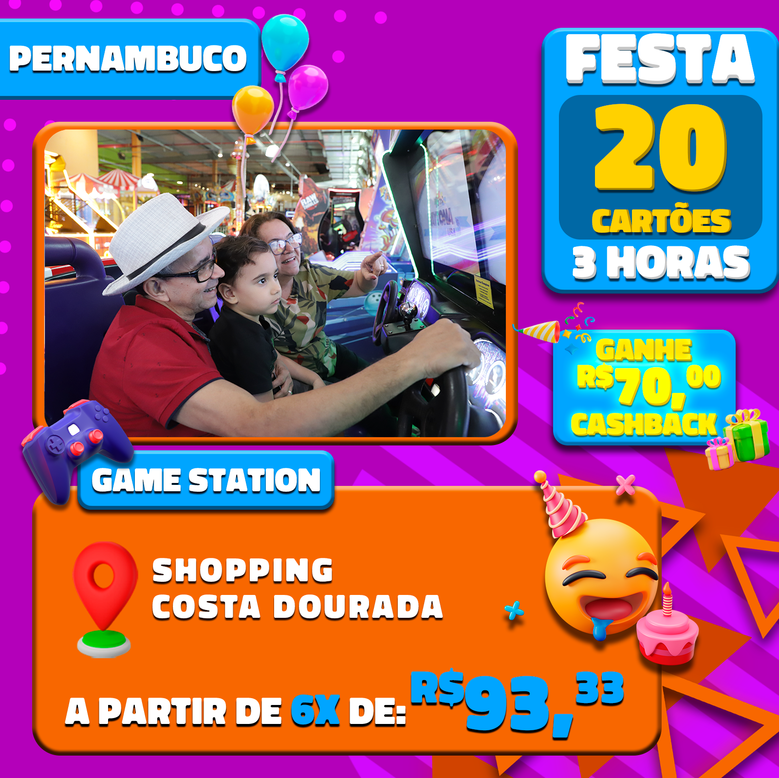 FESTA GAME STATION C/SALÃO DE FESTAS POR 3H SHOPPINGS PARANGABA//NORTH SHOP  FORTALEZA