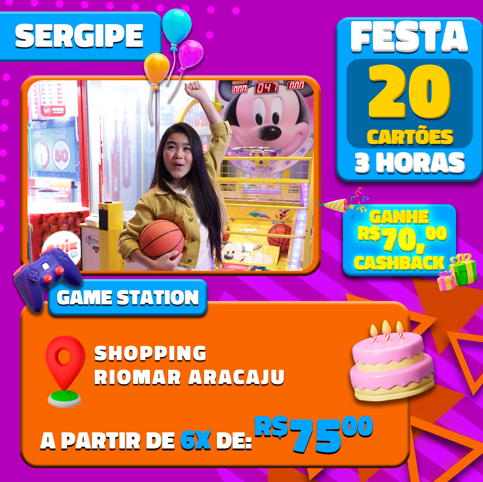 FESTA GAME STATION C/SALÃO DE FESTAS POR 3H SHOPPINGS MIDWAY/ NATAL SHOPPING