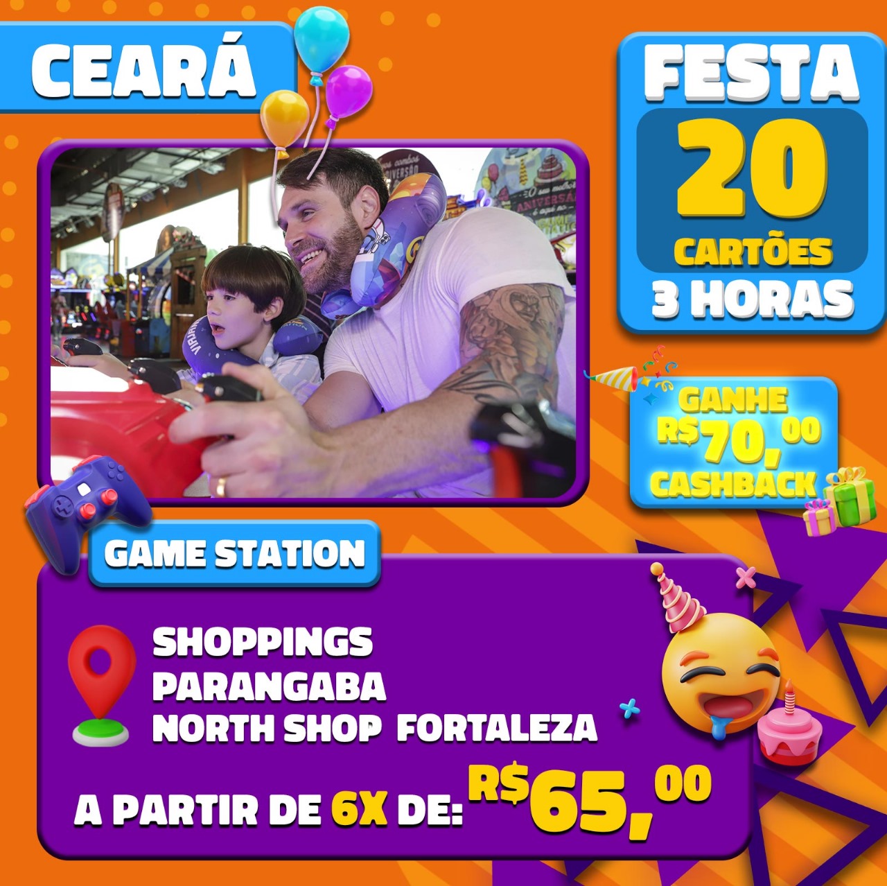 FESTA GAME STATION C/SALÃO DE FESTAS POR 3H SHOPPINGS SOROCABA  IGUATEMI/CAMPINAS PQ BANDEIRAS