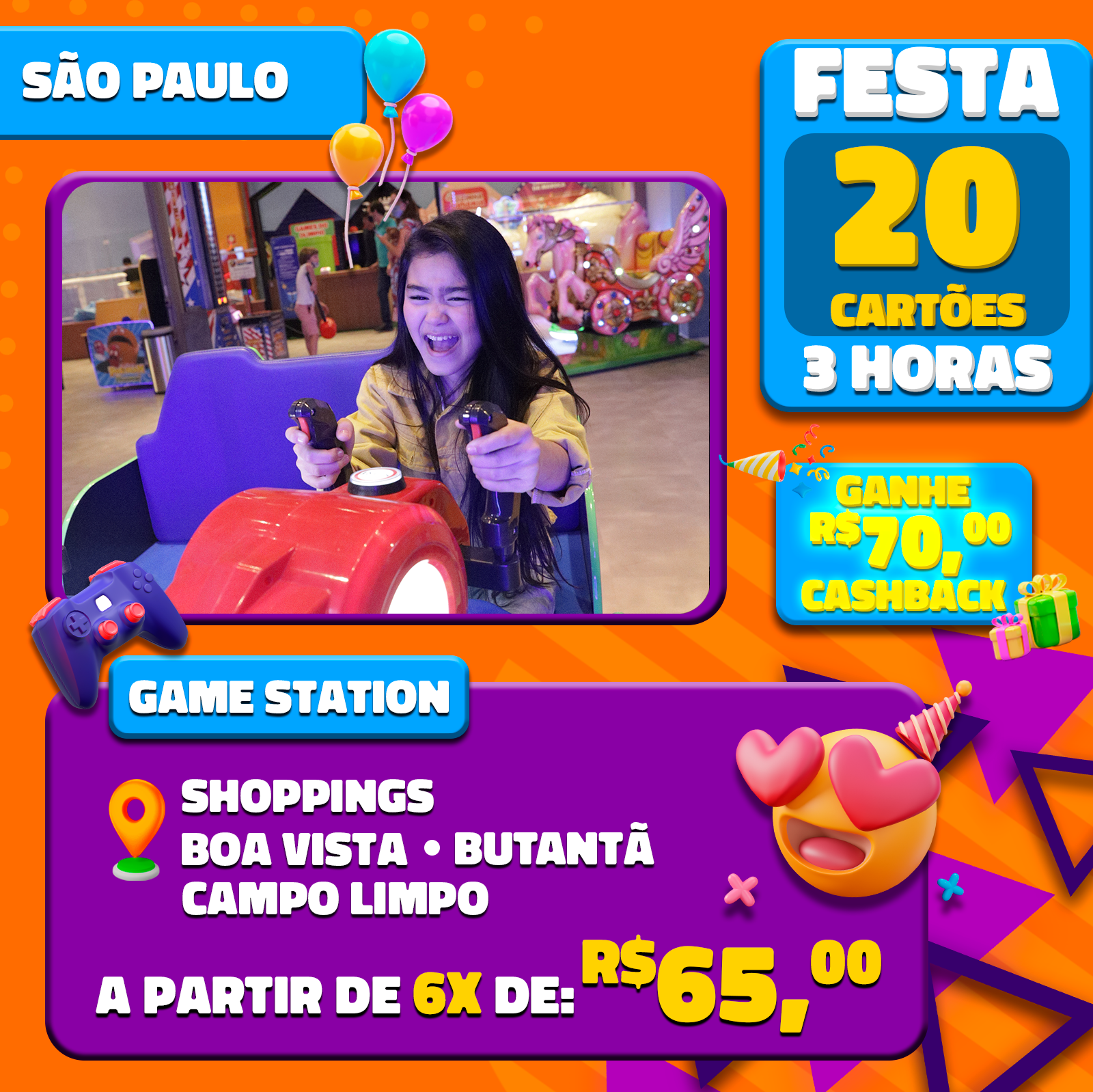 FESTA GAME STATION C/SALÃO DE FESTAS POR 3H SHOPPINGS PARANGABA//NORTH SHOP  FORTALEZA